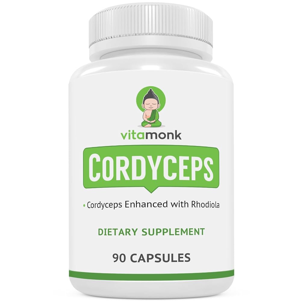 VitaMonk Cordyceps Mushroom Capsules with Rhodiola for Energy - 90 Count