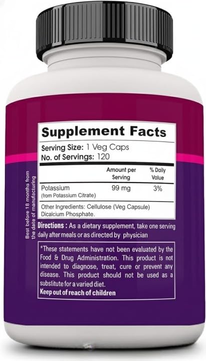 Potassium Citrate 99mg Supports Bone & Joint Health - 120 Vegetarian Capsules - image 4