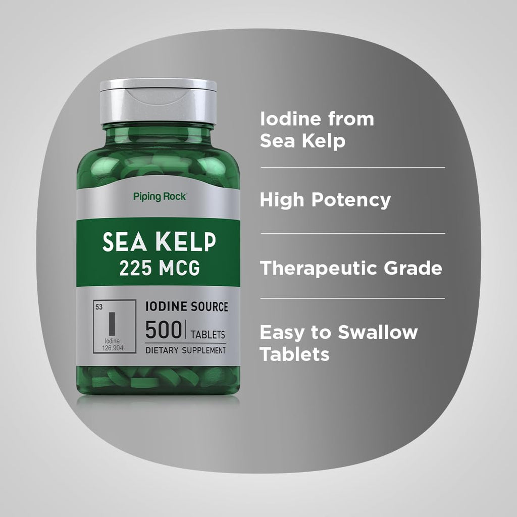 Piping Rock Sea Kelp Iodine Supplement 225 mcg - 500 Tablets - image 4