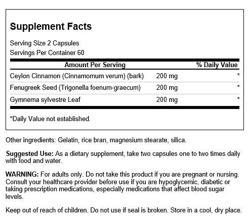 Swanson Full Spectrum Cinnamon, Fenugreek and Gymnema - 120 Capsules - image 2