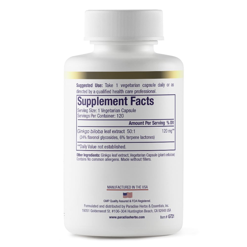Paradise Herbs & Essentials Ginkgo Biloba Extract Vegan Non-GMO