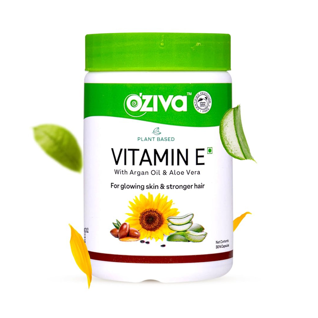 OZIVA Plant Based Vitamin E with Aloe Vera & Argan Oil - 30 Vegetarian Capsules