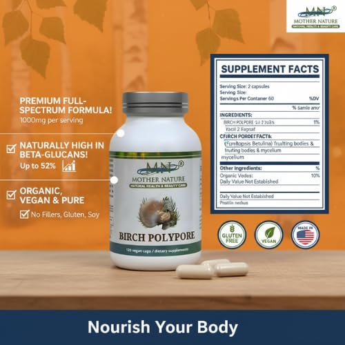 MN Mother Nature Birch Polypore Mushroom 1000mg - 120 Vegan Capsules - image 4