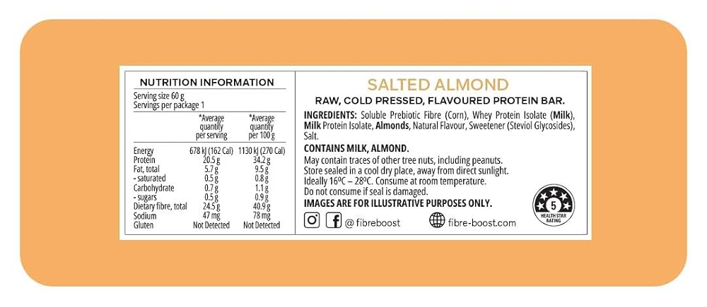 Fibre Boost Cold Pressed Salted Almond Protein Bar - 12 Count - image 2