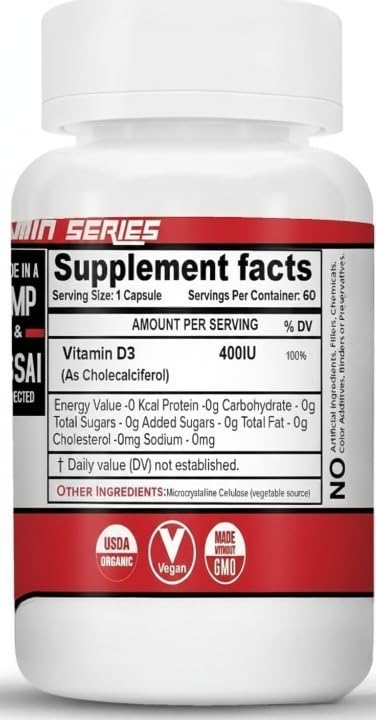 Generic Vitamin D3 400IU with K2 Supplement for Bone Health - 60 Capsules - image 3