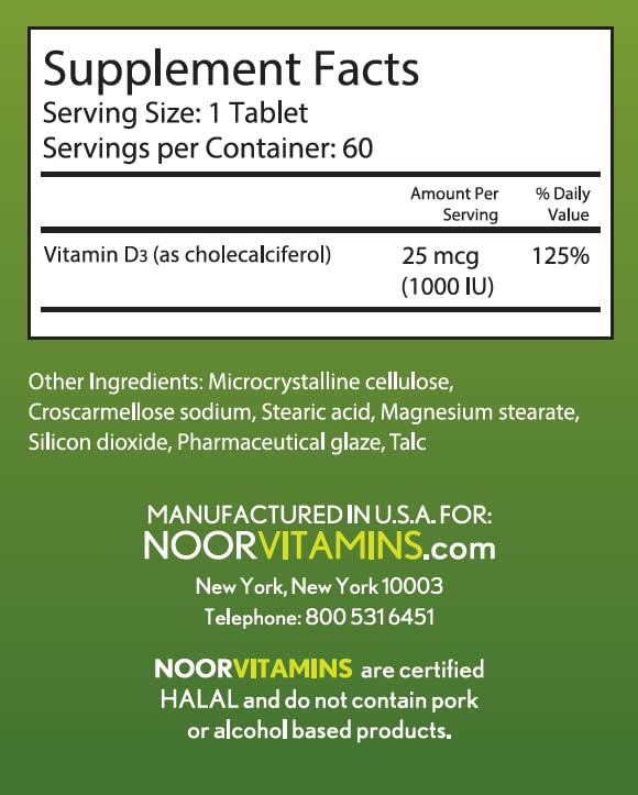 Noor Vitamins Halal Vitamin D3 1000 IU - 60 Tablets - image 2