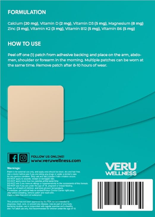 Veru Wellness Calcium Magnesium Patches with Vitamin D3 & K2 - 60 Count - image 7
