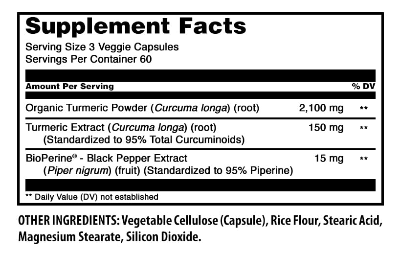 Amazing Nutrition Turmeric Curcumin with Bioperine 2250 mg - 180 Veggie Capsules - image 2
