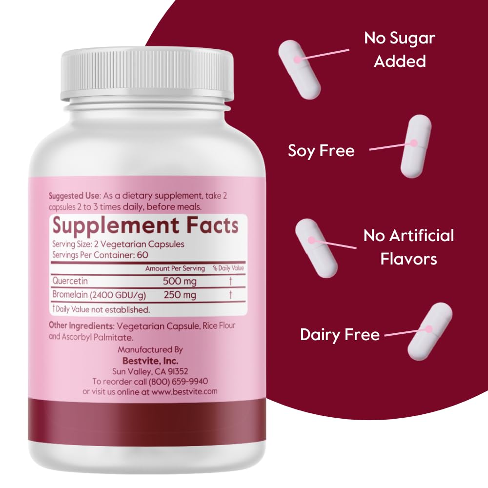 BESTVITE Quercetin with Bromelain 500mg/250mg - 240 Vegetarian Capsules - image 3
