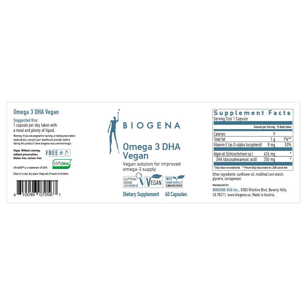 Biogena Omega 3 DHA Vegan from Algae Oil - 60 Capsules - image 2