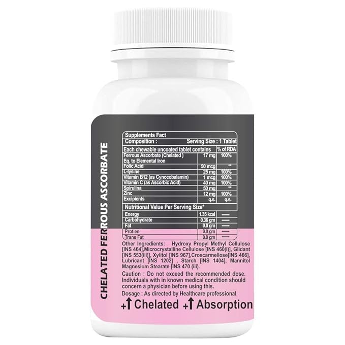 Generic Iron Tablets with Vitamin B12 and Folic Acid - 60 Tablets - image 2