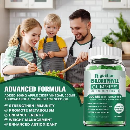 Riyuetian Sugar Free Chlorophyll Gummies with ACV & Vitamin C - 120 Gummies - image 2