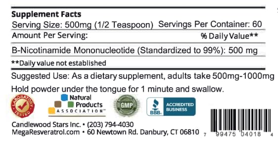 Mega Resveratrol Super NMN Nicotinamide Mononucleotide Powder - 0.88 oz - image 3