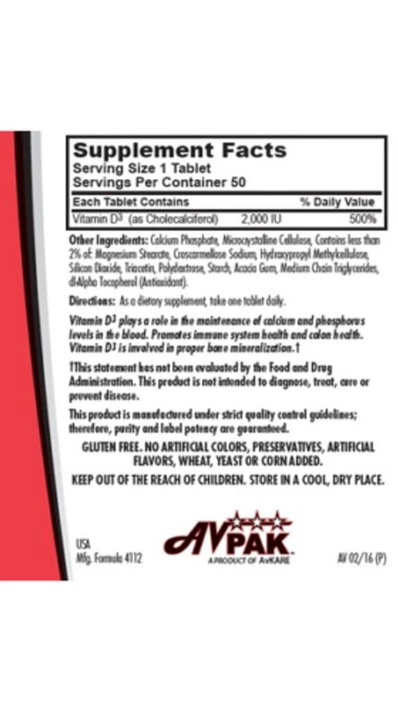 Avpak Vitamin D3 2000 IU - 50 Tablets - image 3