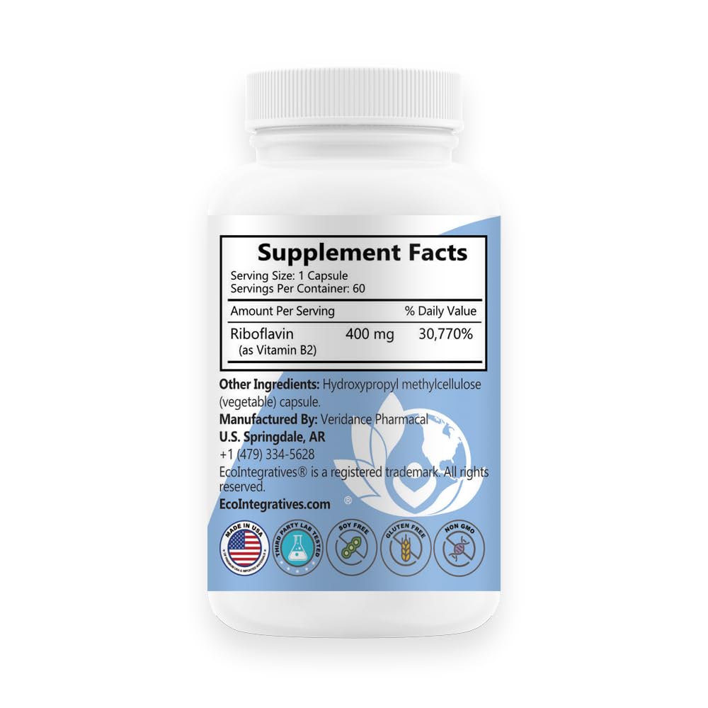 EcoIntegratives B2-400 Pure Riboflavin 400mg Supplement