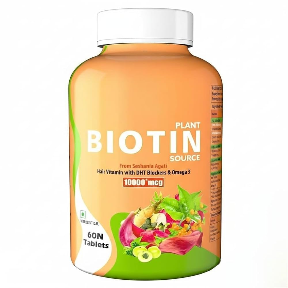 Plant Based Biotin 10000 mcg Tablets for Hair, Skin & Nails - 60 Tablets