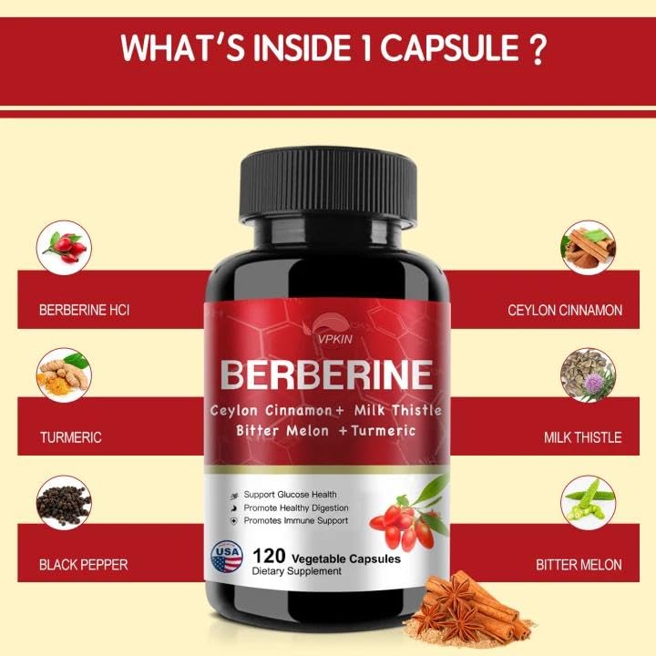 VPKIN Berberine Supplement with Ceylon Cinnamon - 120 Capsules - image 2