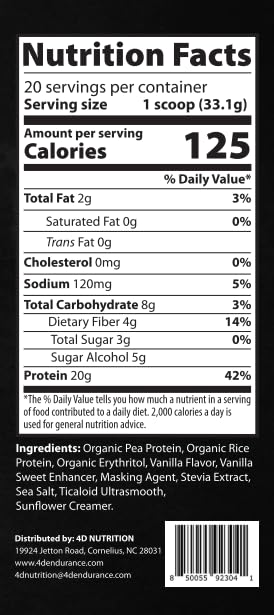 4D NUTRITION Vegan Plant Protein Powder Vanilla Milkshake - 28 Servings - image 8