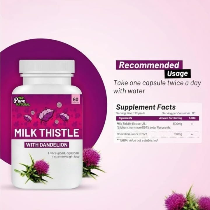 Generic Milk Thistle with Dandelion Root Extract Supplement - 60 Capsules - image 2
