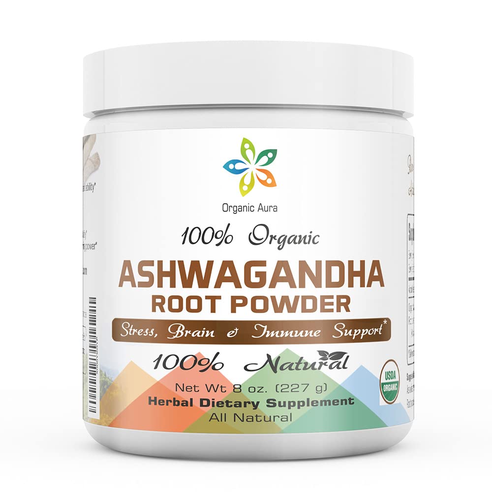 Organic Aura International Certified Organic Ashwagandha Root Powder - 8 oz