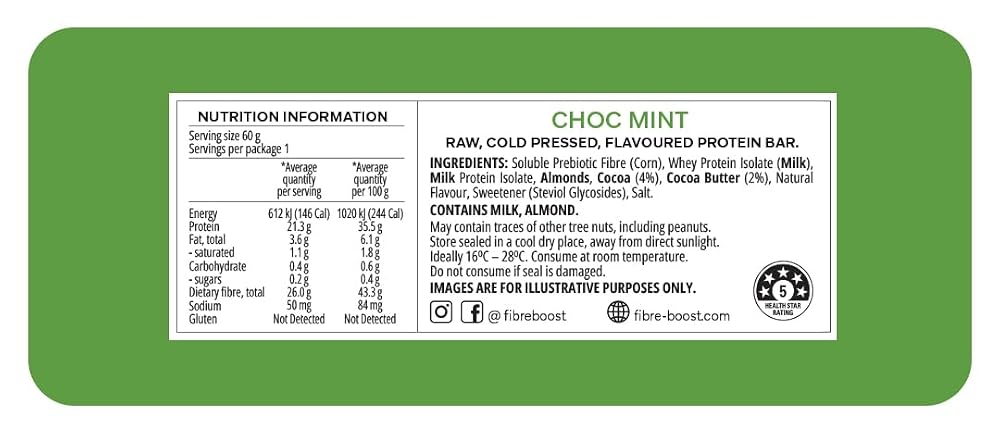 Fibre Boost Cold Pressed Choc Mint Protein Bar - 12 Count - image 2