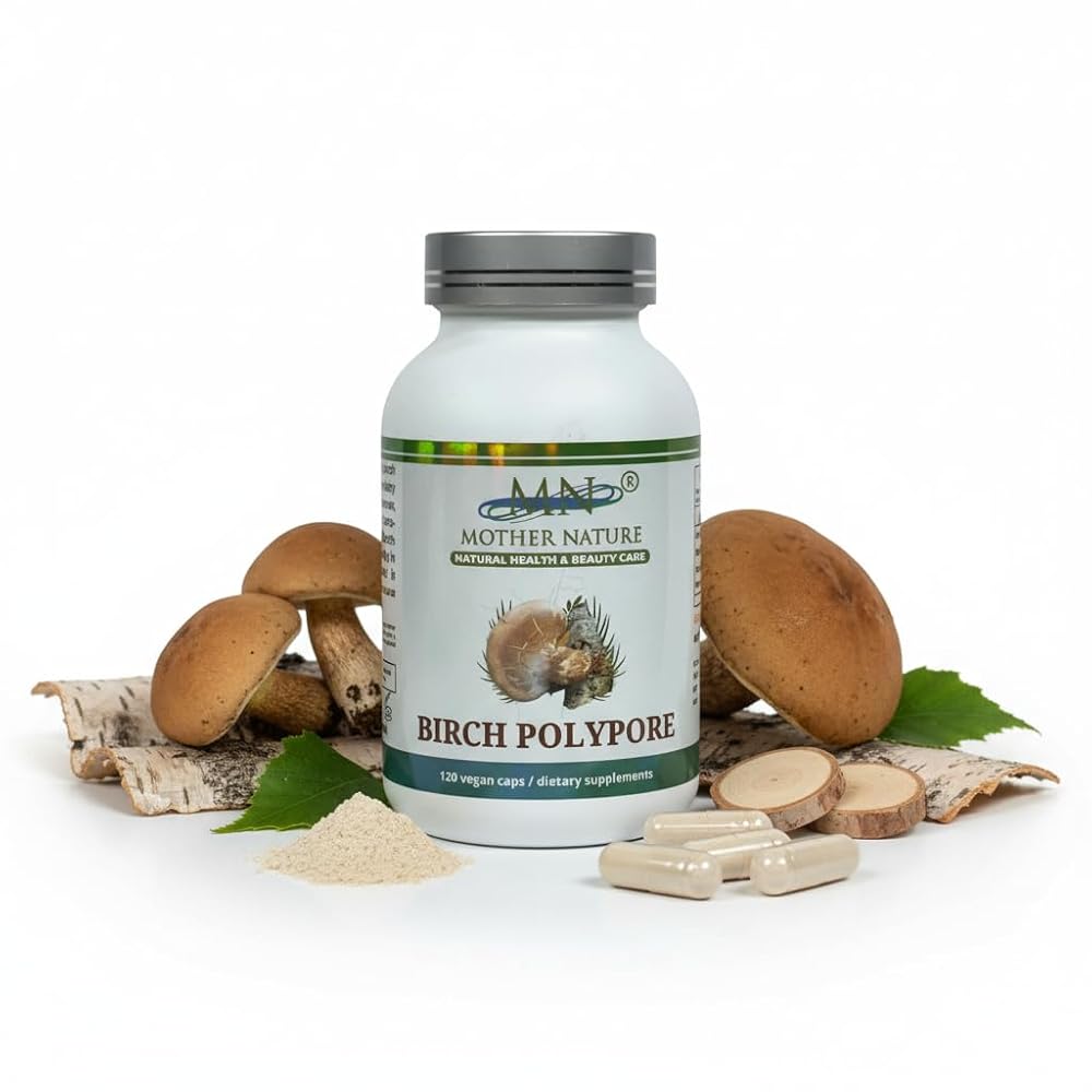 MN Mother Nature Birch Polypore Mushroom 1000mg - 120 Vegan Capsules