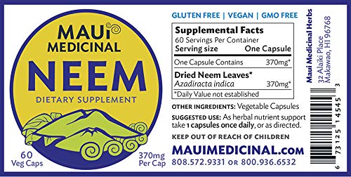 Maui Medicinal Herbs Neem Leaf 450mg - 90 Vegetarian Capsules - image 4