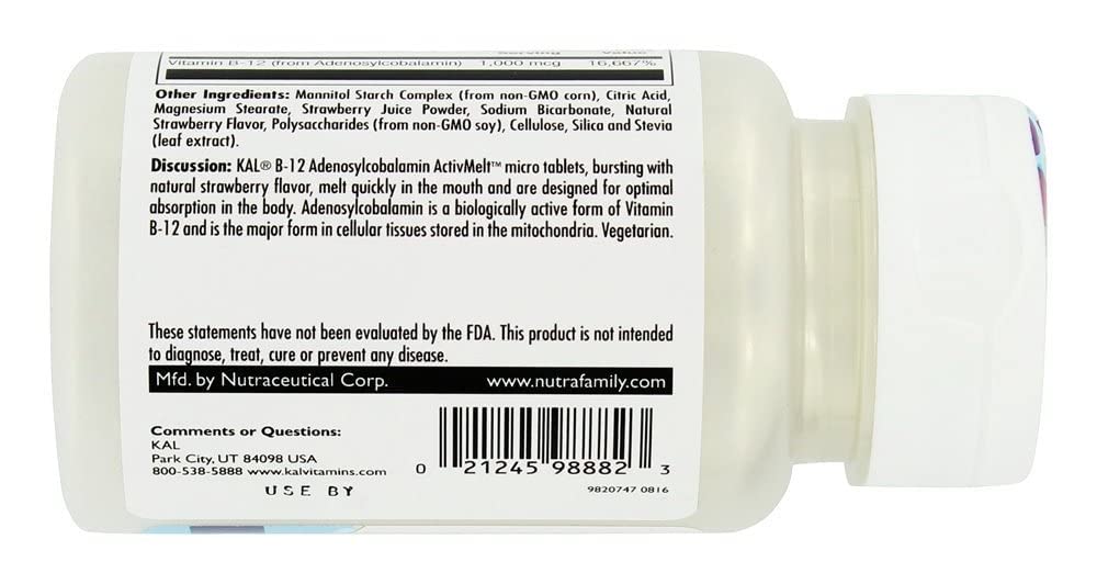 KAL B-12 Adenosylcobalamin 1000 mcg - 90 Micro Tablets - image 3