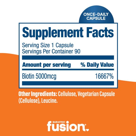 Bariatric Fusion Biotin 5,000mcg Vitamin - 90 Capsules - image 4