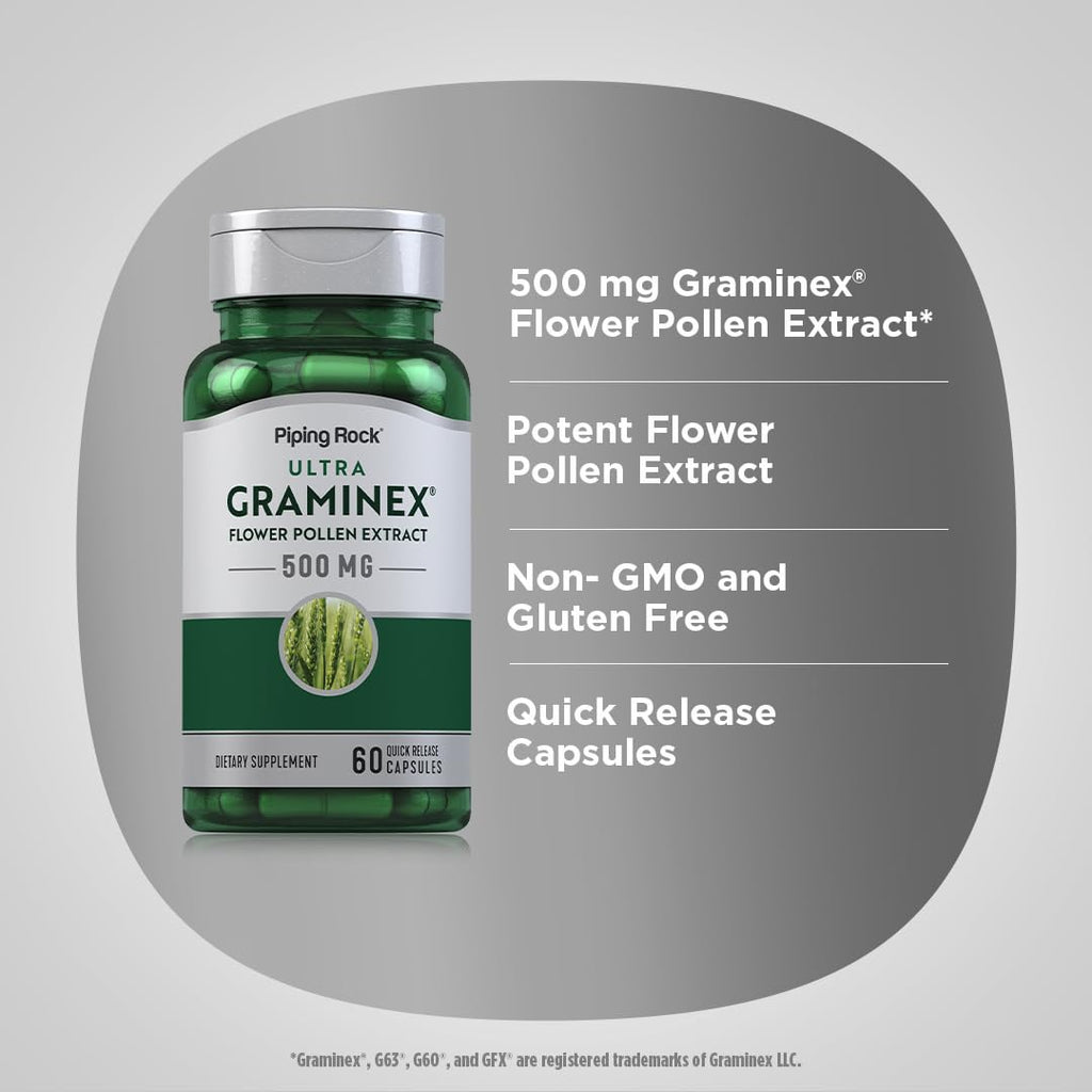 Piping Rock Graminex Flower Pollen Extract 500mg - 60 Capsules - image 4