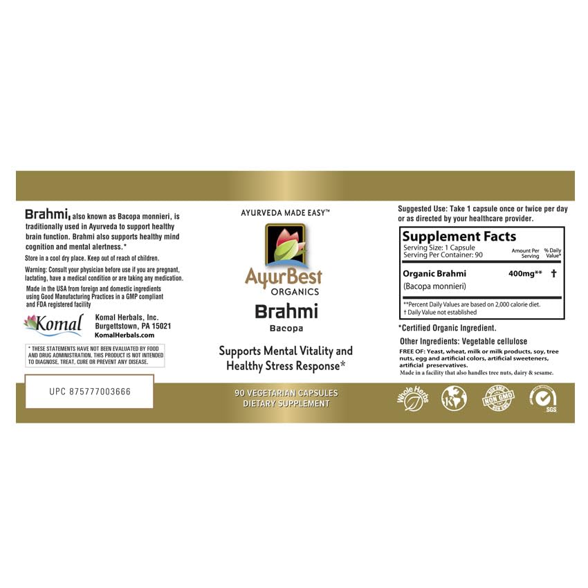AyurBest Brahmi Bacopa Herbal Supplement 400mg - 90 Vegetarian Capsules - image 8