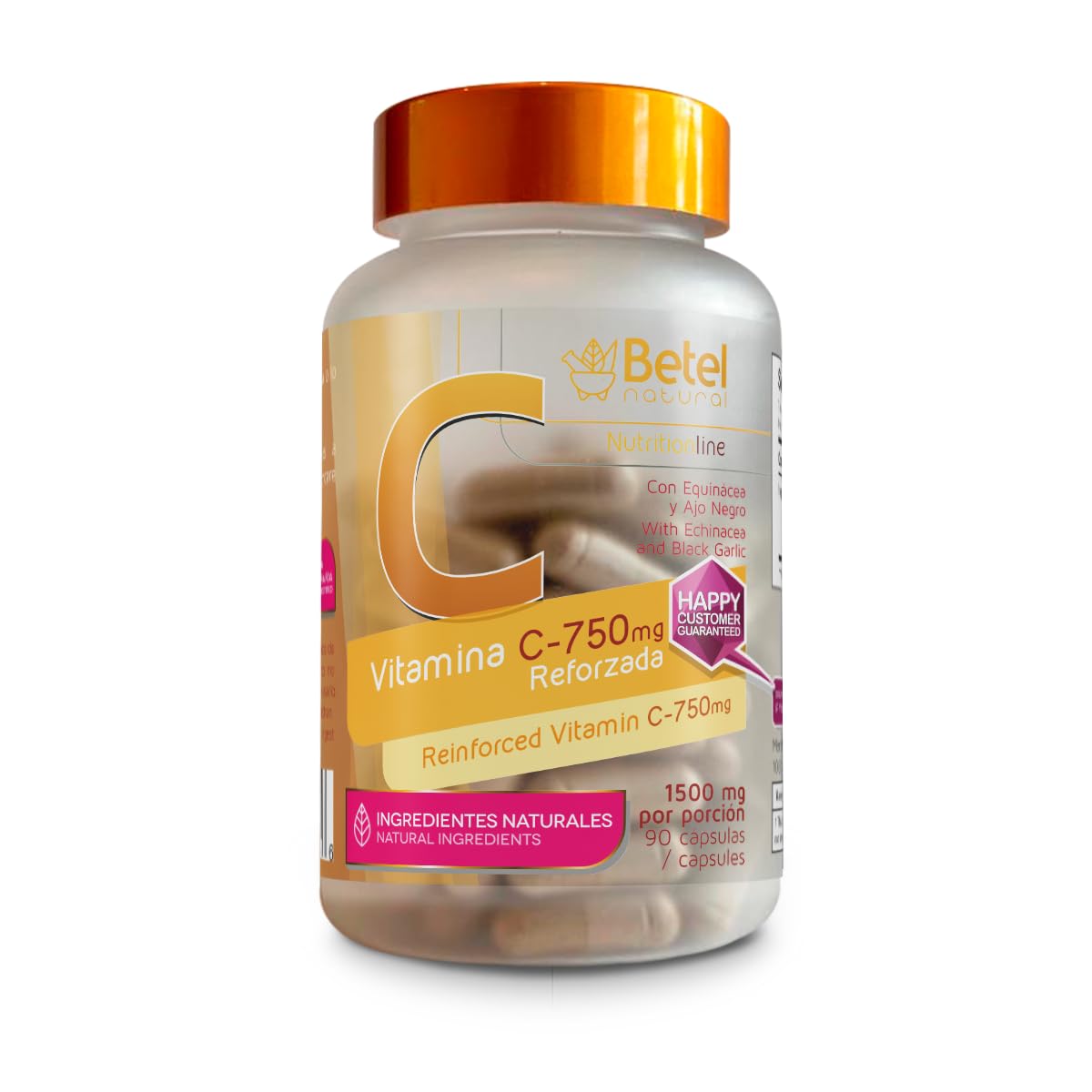 Betel Natural Vitamin C 900 mg Plus Echinacea & Black Garlic - 90 Capsules
