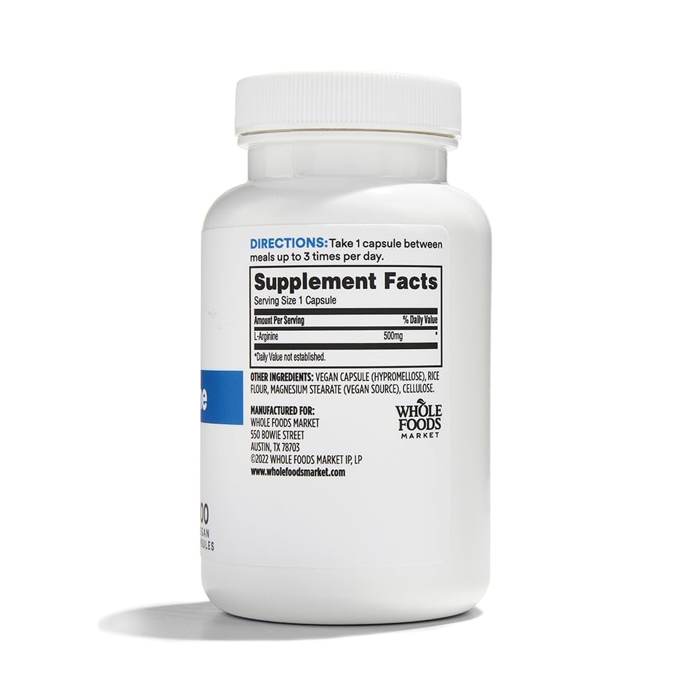 365 by Whole Foods Market L-Arginine 500mg - 100 Vegetarian Capsules - image 2