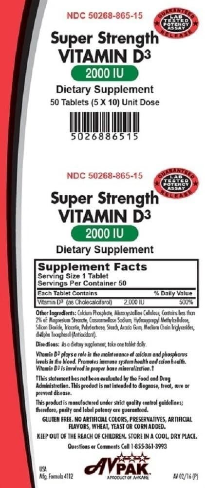 Avpak Vitamin D3 2000 IU - 50 Tablets