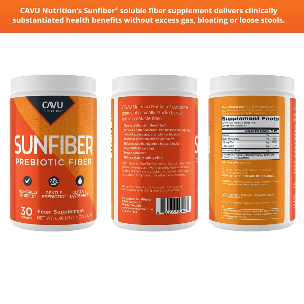 CAVU Sunfiber Soluble Prebiotic Fiber, Tasteless, Low-FODMAP