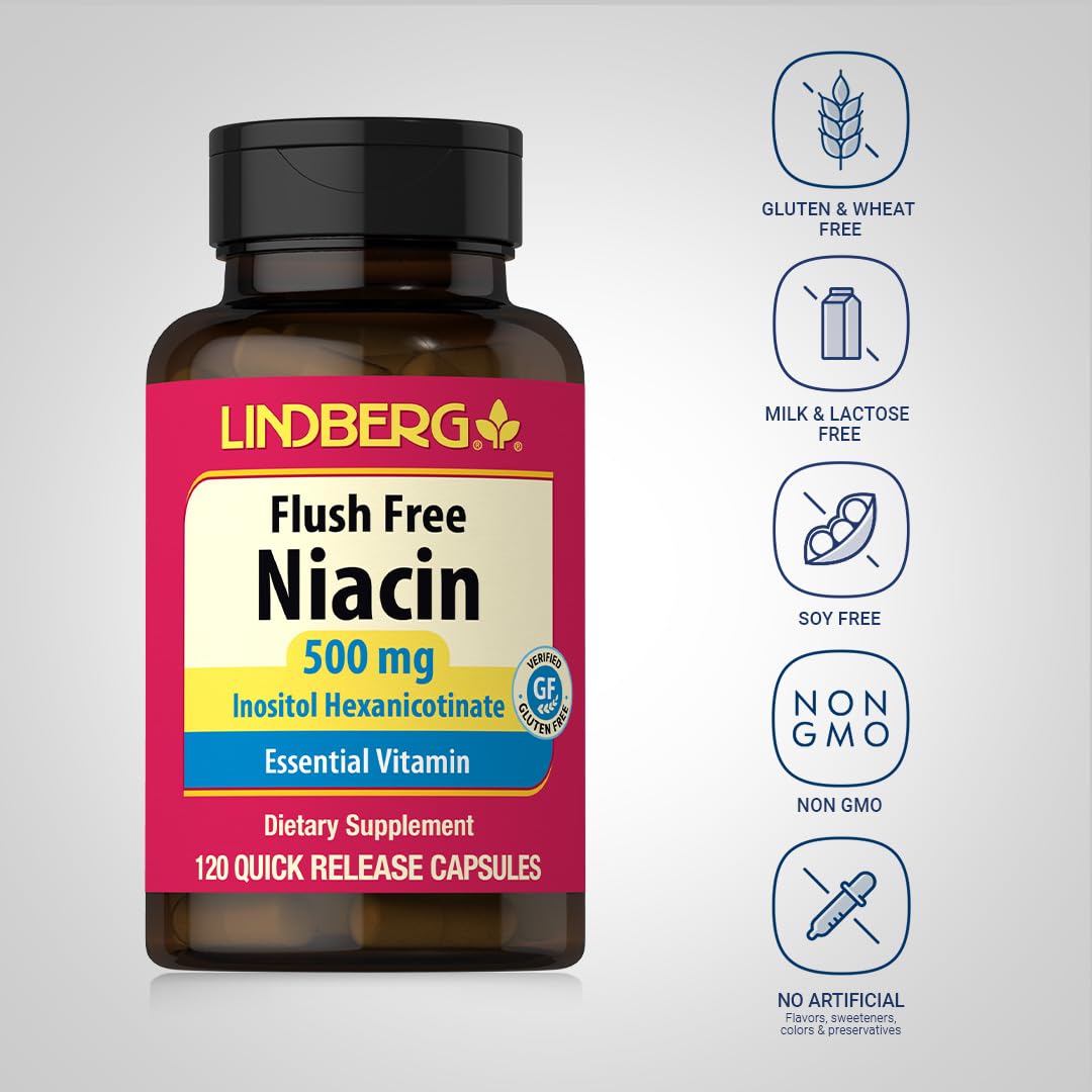 Lindberg Niacin 500mg Flush Free Vitamin B3 - 120 Capsules - image 3
