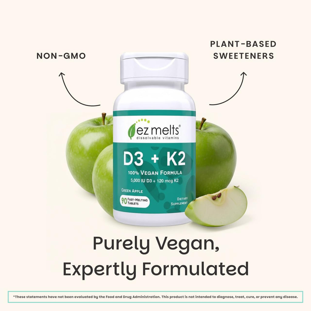 EZ Melts Vitamin D3 K2 5000 IU Bone & Joint Support - 90 Tablets - image 6
