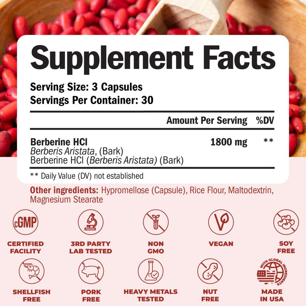 Vimerson Health Berberine HCl 1800mg Metabolic Support - 90 Capsules - image 3