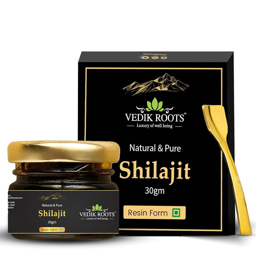 VEDIKROOTS Pure Shilajit Resin with Spoon - 2 Ounces