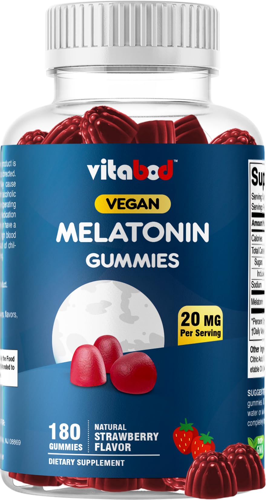 Vitabod Melatonin 20mg Gummies - 180 Count - Drug Free - Natural