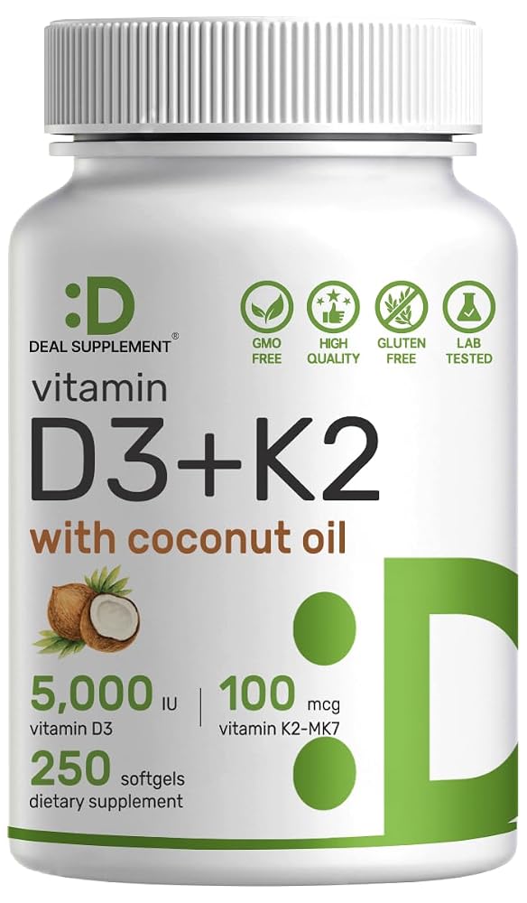DEAL SUPPLEMENT Vitamin D3 5000 IU + K2 MK7 - 250 Softgels