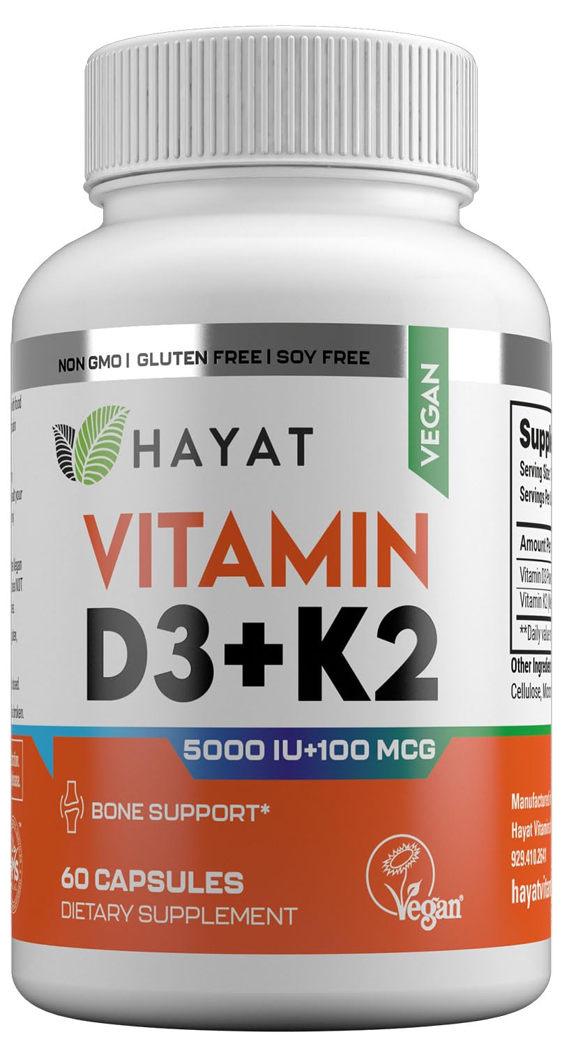 HAYAT Vegan Vitamin D3+K2 5000 IU - 60 Capsules