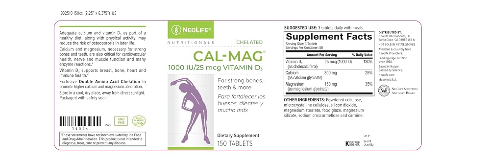 NeoLife Chelated Cal-Mag with Vitamin D3 - 150 Tablets - image 5