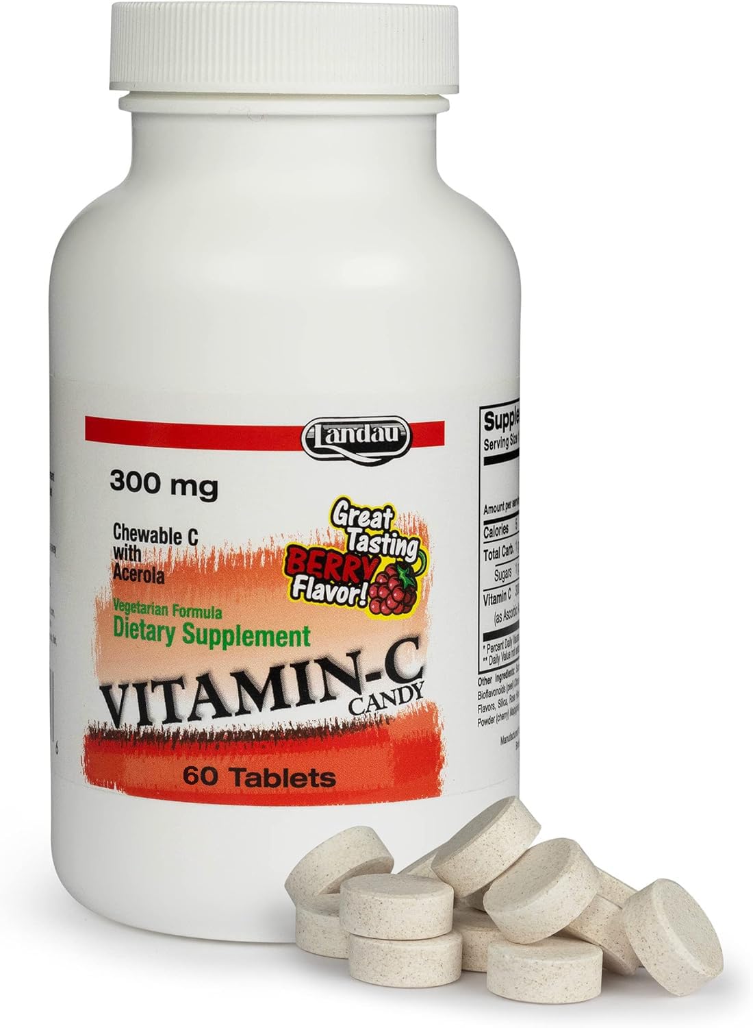 LANDAU Chewable Vitamin C Candy 300 Mg. Great Tasting Berry Flavor