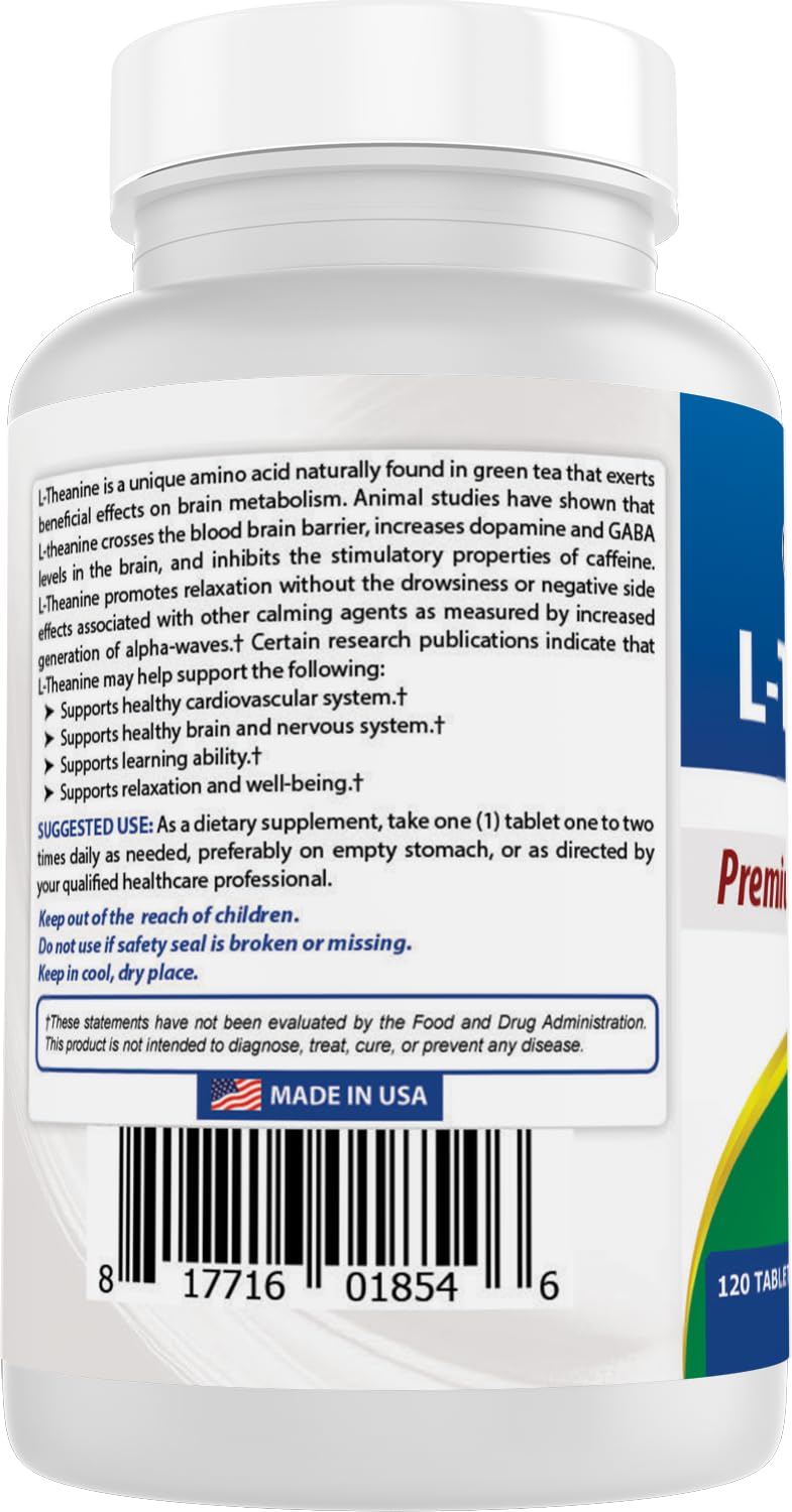 Best Naturals L-Theanine 200mg per Tablet (400mg per 2 Tablets)