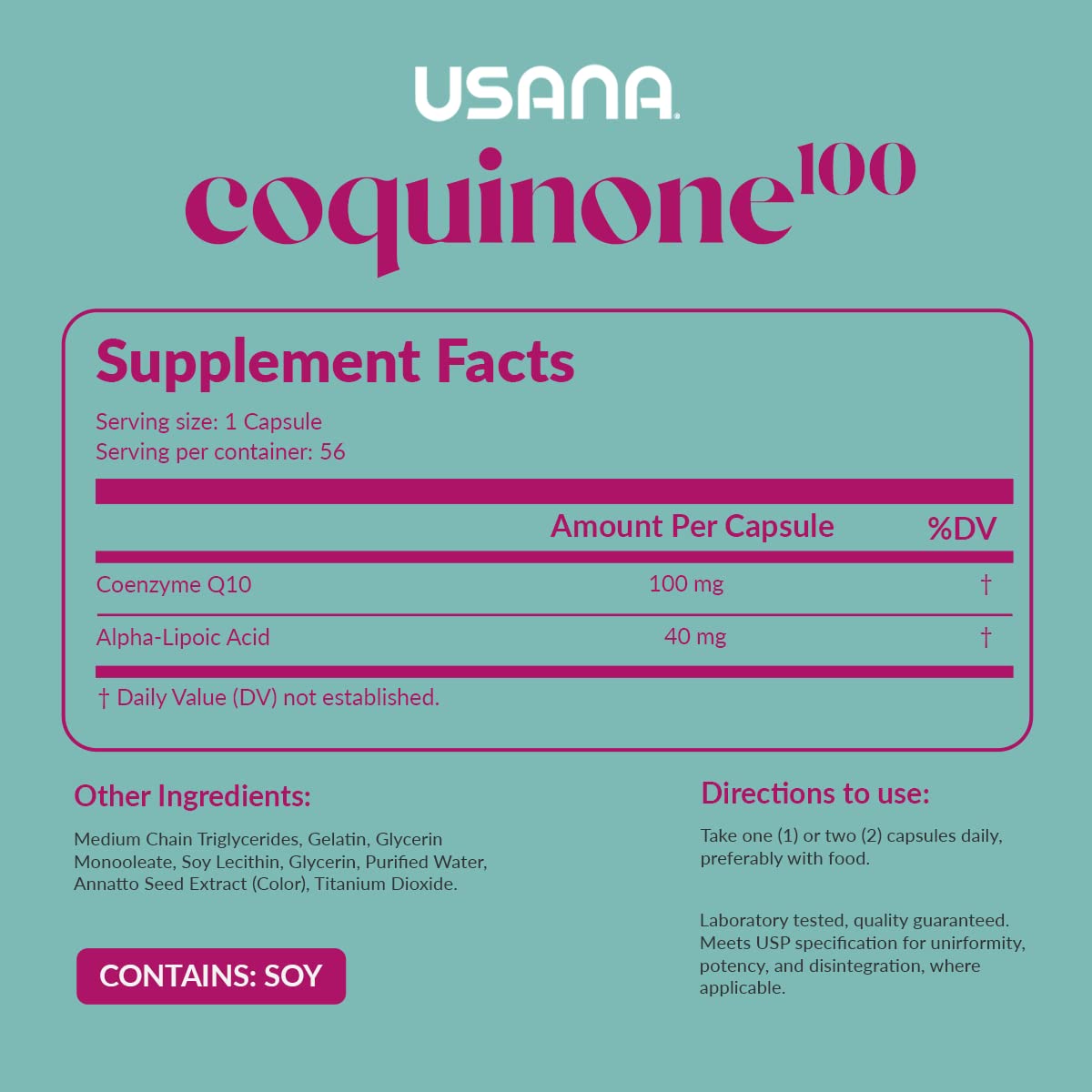 USANA CoQuinone 100 CoQ10 with Alpha-Lipoic Acid - 56 Softgels - image 2