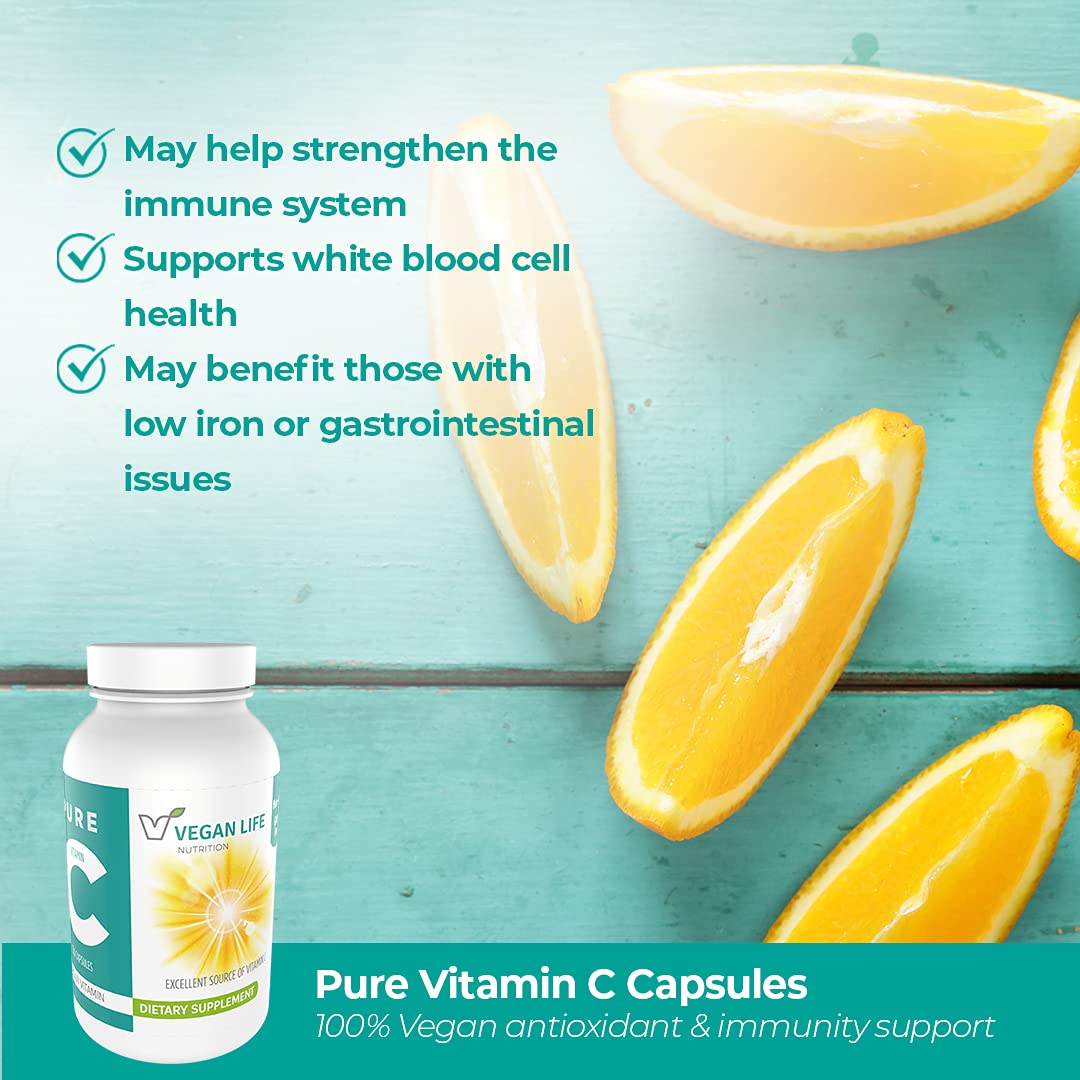 Vegan Life Nutrition Pure Vitamin C Supplement Immune Support - 120 Capsules - image 4