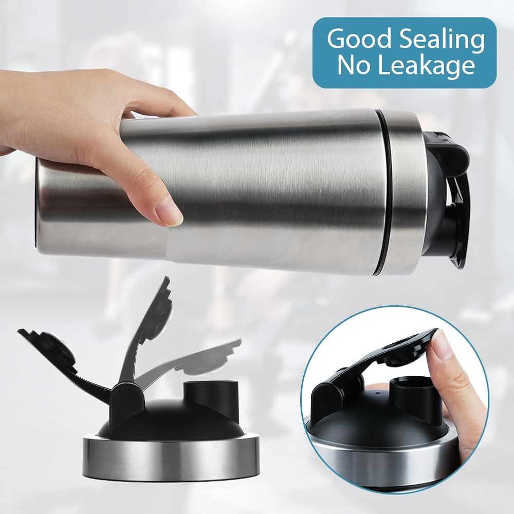 AOOWU Stainless Steel Shaker Bottle with Wire Whisk Ball 900ml