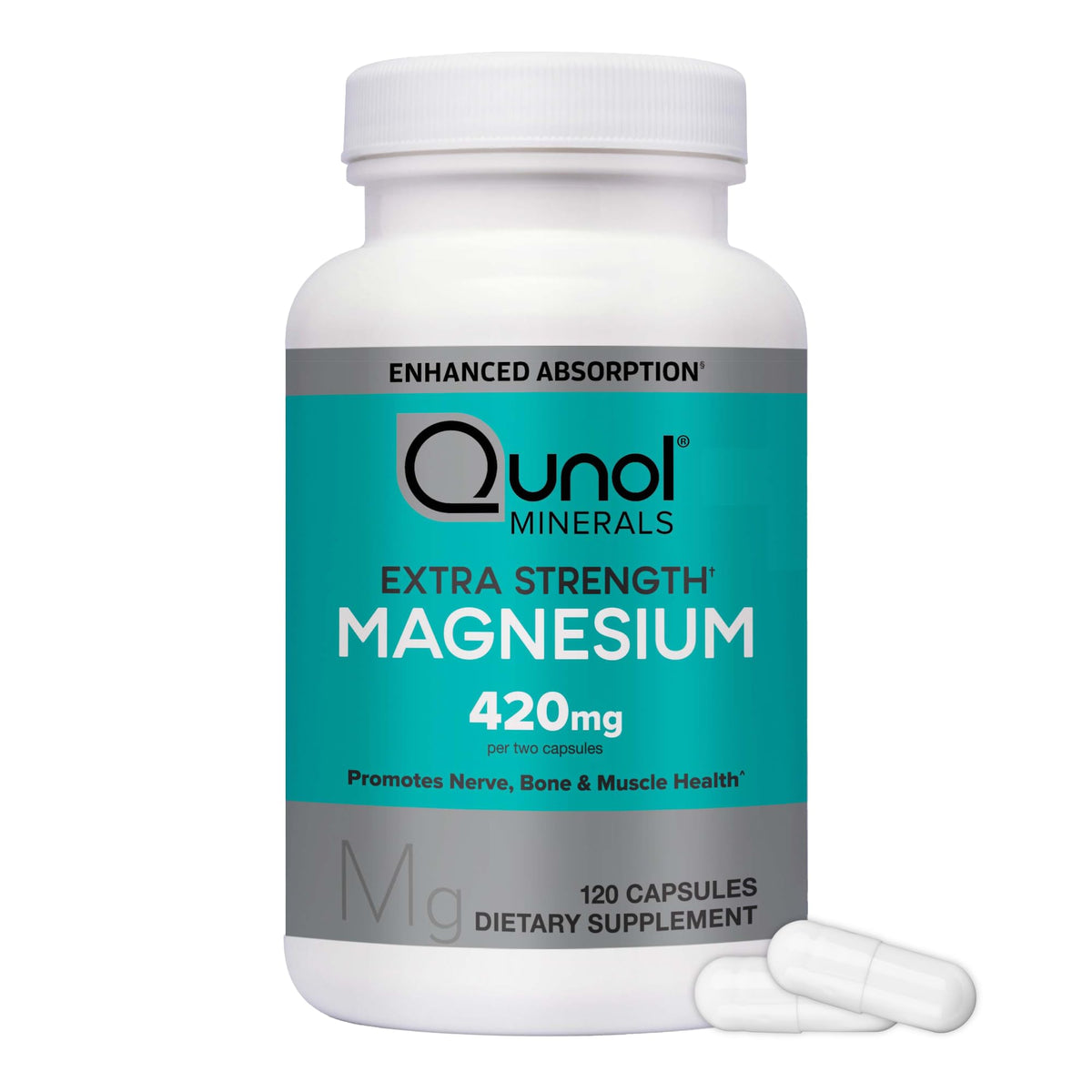 Qunol Magnesium 420mg Extra Strength - 120 Vegetarian Capsules
