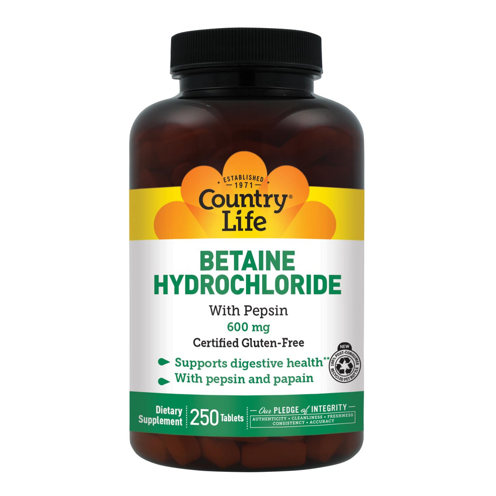 Country Life Betaine Hydrochloride with Pepsin 600 mg - 250 Tablets - image 3